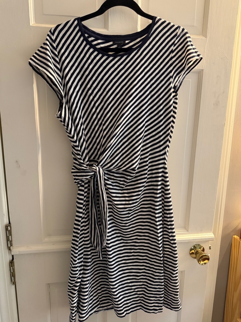 Talbots Navy & White Striped Tie-Front Midi Dress